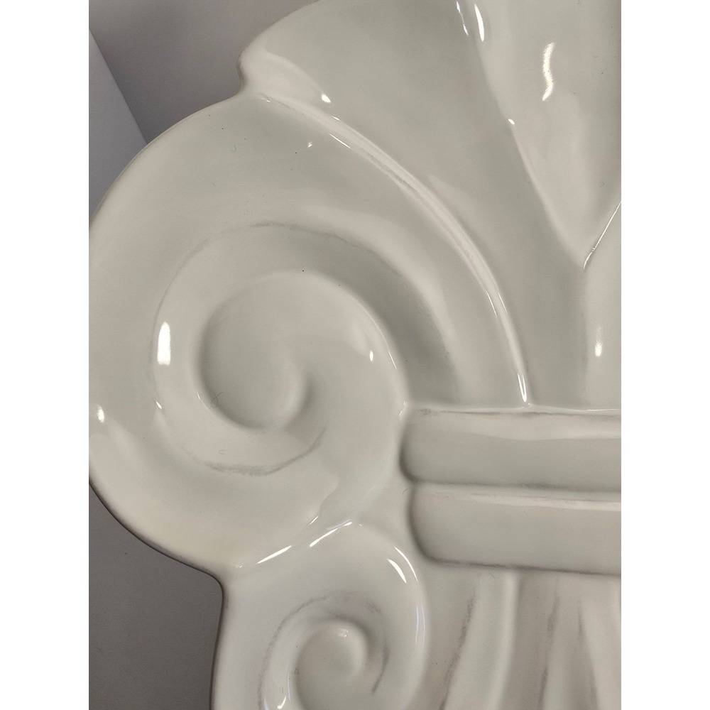 Embossed Stoneware Fleur De Lis Serving Plate White 15.5x11.5 Inch Dinnerware - Picture 7 of 10